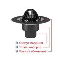Воронка Термоклип тип ФО 110х450мм Кровельная c листвоуловителем и обжимным фланцем с нагревательным элементом