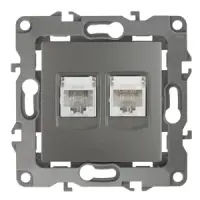 Розетка информационная+телефонная СП (RJ45+RJ11), Эра12, графит, арт.12-3109-12
