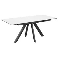 Стол Киото-1С 140х85 (+40) (царга Чёрный/МДФ+PVC Чёрный/White marble) + Нога №100Е (черный)