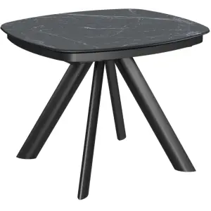 Стол Сохо-1С 100х90 (+32), цвет Чёрный/МДФ+PVC Чёрный/Black marble)+нога №110Е чёрный