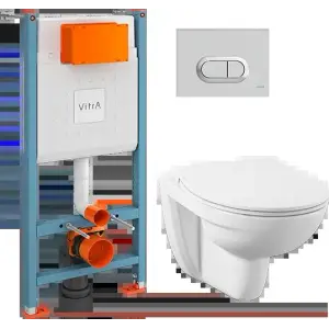 Комплект VITRA L-Box: унитаз S10 подвесной безободковый Spinflush с инсталляцией и с клавишей смывания хром
