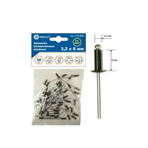 Заклепки алюминиевые 3,2х8 мм, зеленые RAL 6005 (50 шт.) пакет, КОБАЛЬТ